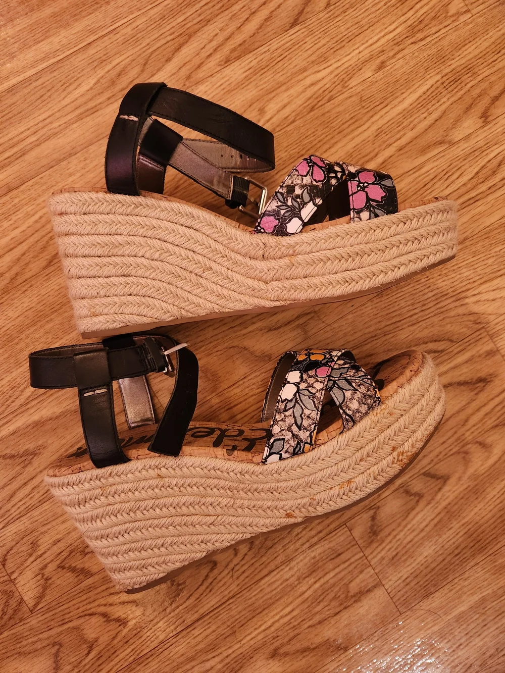 Sam Edelman Floral Platform Wedge Sandals in Black, Pink & Yellow